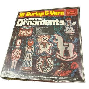 Vintage Christmas 18 Ornament Burlap and Yarn Craft Kit 1975 By Arrow Handicraft